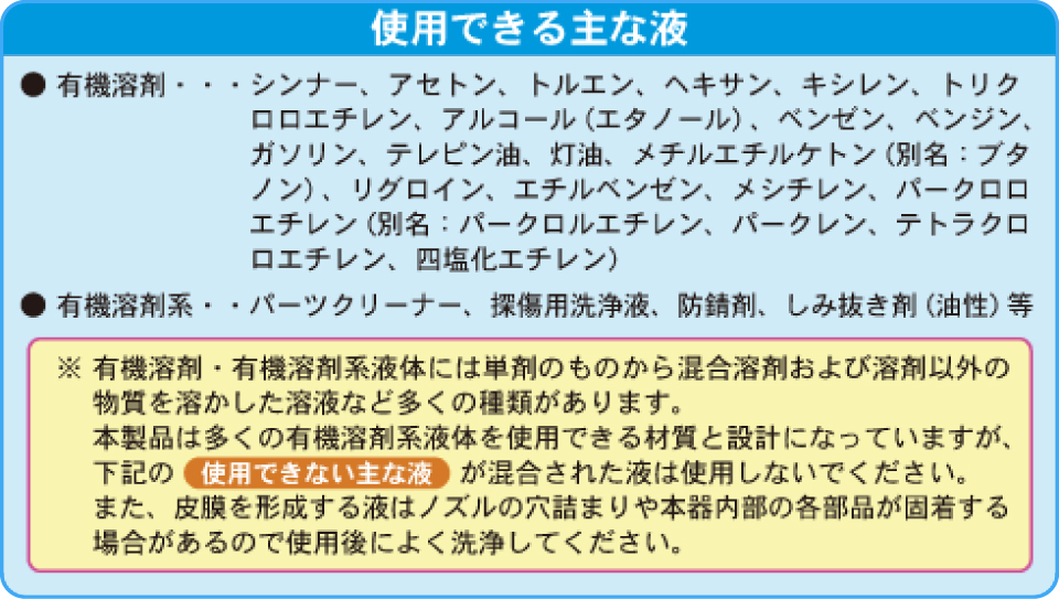 エクセレント500 使用できる主な液