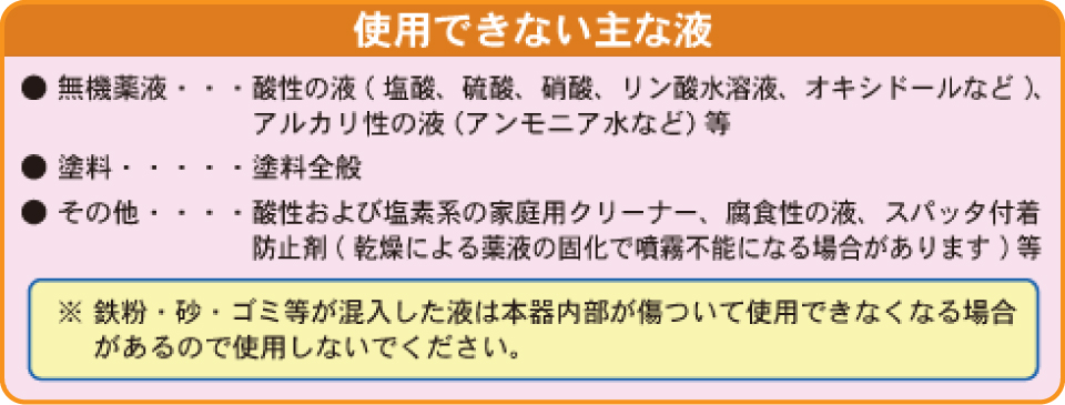 エクセレント500 使用できない主な液